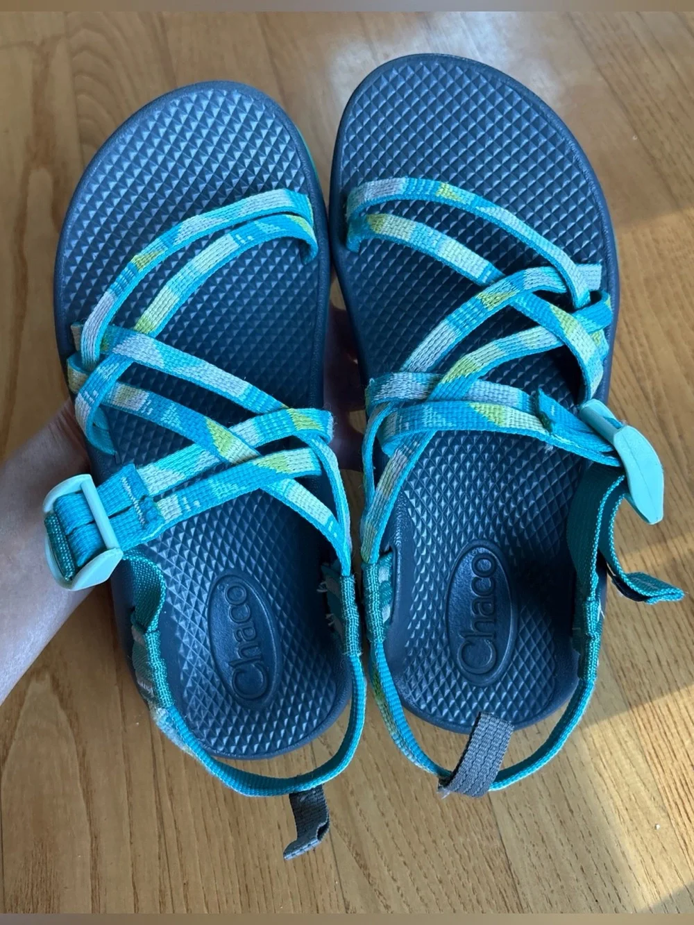 Chaco Kids ZX/1 Ecotread sandals Geometric Teal Green Youth Size 3